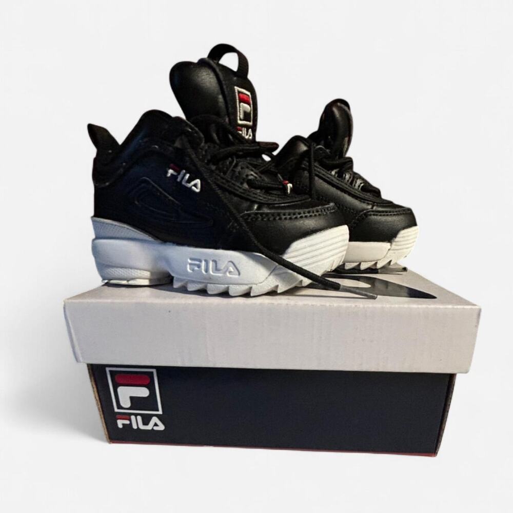 Size 6 infant toddler Fila Disruptor II black trainers